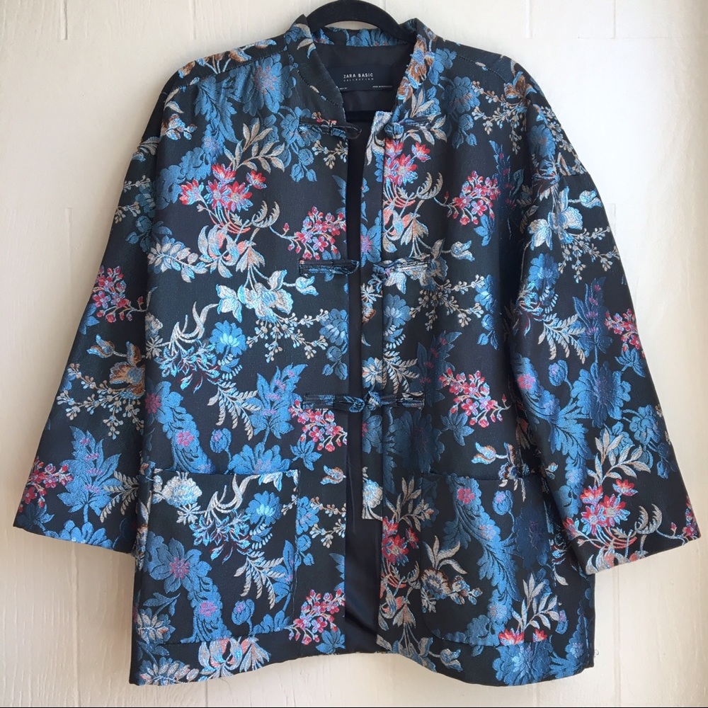 Zara Floral Patterned Blazer - Blue